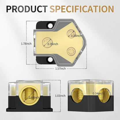 RVBOATPAT 12V Power Distribution Block Car Audio Amp Splitter 2 Way 0/2/4 Gauge in 4/6/8 Gauge Out Ground Distribution Block for Automotive Car Boat