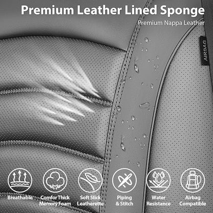 CAR PASS 3D Foam PU Leather Car Seat Covers, Universal Seat Covers Front 2 for Trucks SUV Sedan Automotive Seat Covers Armrest Airbag Compatible Waterproof Comfortable Faux Nappa Leather All Gray