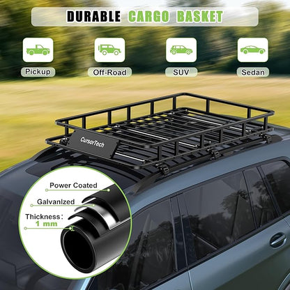 Roof Basket 64" x 39" Heavy Duty Roof Rack Cargo Basket 300 lbs Capacity Steel Rooftop Cargo Carrier Luggage Holder Rack for SUV Truck Car Travel Camping Storage