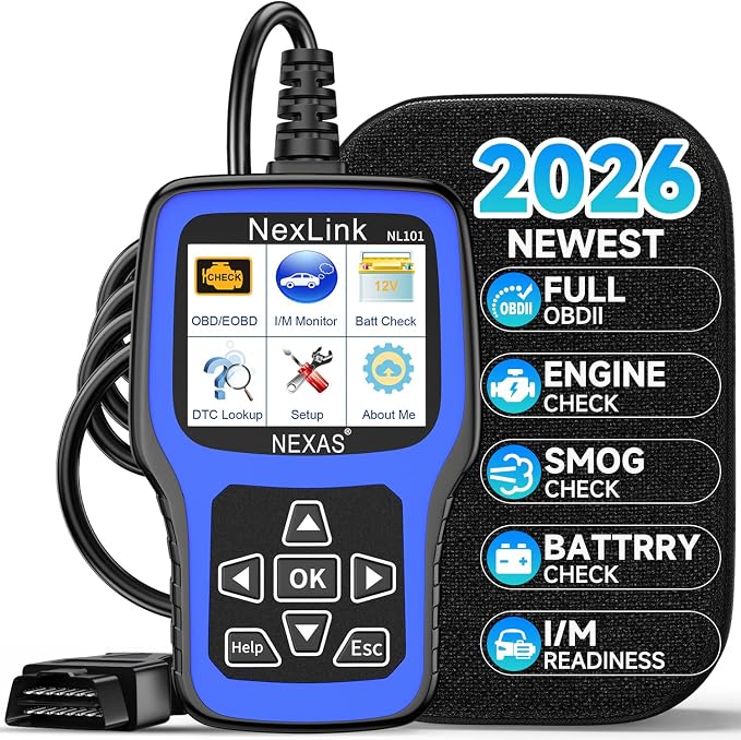 NEXAS NL101 OBD2 Scanner with Battery Tester - Check Engine Code Reader, Car Diagnostic Scanner with Live Data, Freeze Frame, I/M Readiness for All US Vehicles Since 1996