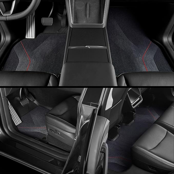 3W Star Trails Carpets for Tesla Model Y Juniper 2025 2026 Metal Pedal Floor Mats & Cargo Liner Backrest Mats Full Set Double Layer TPE All Weather Custom Fit Model Y Accessories Premium/Performance