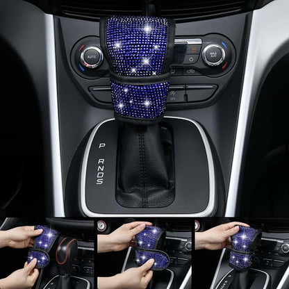 CAR PASS 11 PCS Bling Diamond Car Accessories for Women, Sparkly Rhinestone Steering Wheel Cover, Bling Seat Belt Cushion, Glitter Shift Knob Cover, Car Cup Holder Coaster, Cute Interior Sets Blue