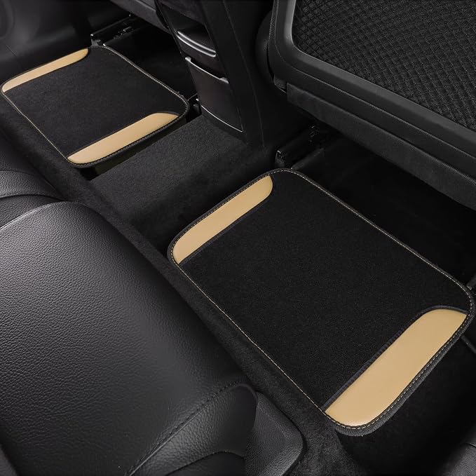 CAR PASS Faux Leather Steering Wheel Cover and Waterproof Car Floor Mats,Universal Car Combo Fit for 95% Sedan,SUV,Cars,14.5-15inch Sporty Anti-Slip Safety Comfortable Design(Black＆Beige)