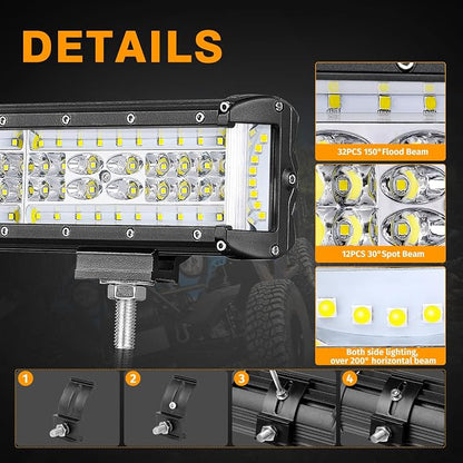 30 Inch Side Shooter LED Light Bar, Muto-Beam 450W Quad Row Light Bar LED Fog Lamp Off Road Driving Spot Flood Combo Work Lamp for Truck UTV ATV Pickup SUV Boat