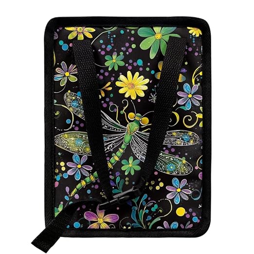 Dragonfly Boho Floral Print Car Trash Can with Lid and Zipper Portable Foldable Garbage Can Bag Hanging for Headrest Leakproof Organizer and Storage Bag Car Interior Accessories