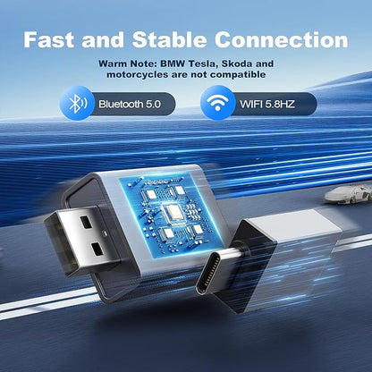 2 in 1 Mini Android Auto and Wireless CarPlay Adapter Convert Factory Wired to Wireless Dongle, USB CarPlay Wireless Stick AAndroid Auto Adapter for iOS 12+/Android No Delay