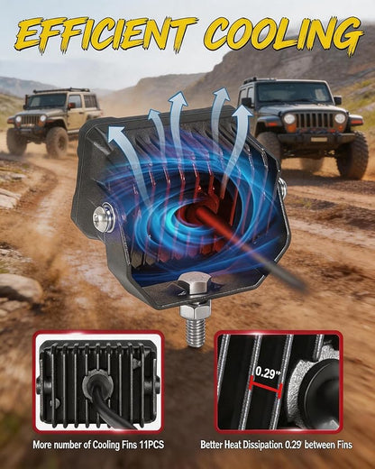 2PCS 3 Inch LED Pod Lights 40W Small Surron Driving Lights | Flood Beam Off Road 4x4 Ditch Lights with DT Wiring Harness Kit Work Light Cube Bumper Lights Fog Light for Truck Motorcycle