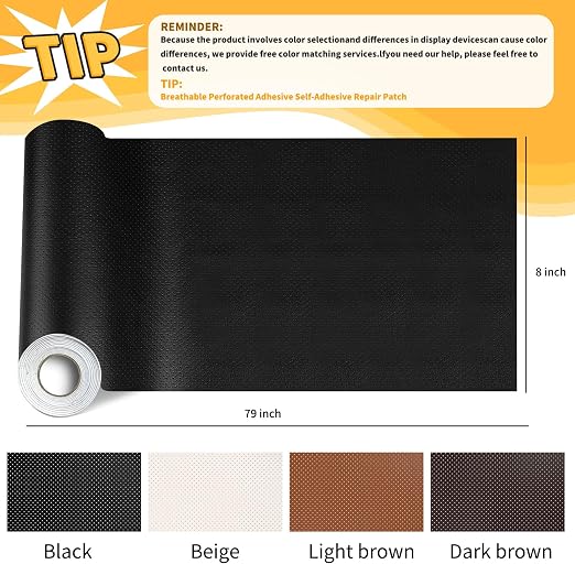 JuCheng Leather Repair Patch 8x79 Black, Breathable Perforated Adhesive Self-Adhesive Repair Patch, Furniture Couch Car Seats Office Chairs Sofa Repair Patch Refurbished Patch (Black, 8x79inch)