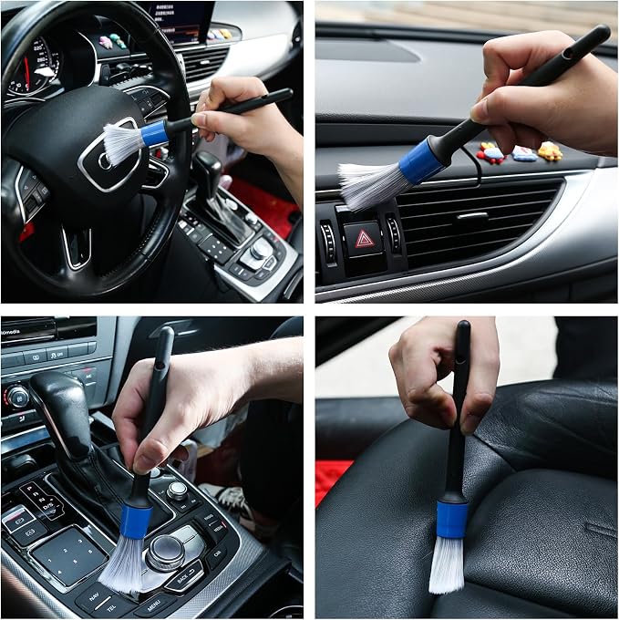 HMPLL 10pcs Car Detailing Kit, Premium Detailing Brush Set Includes 5 Soft Car Detailing Brushes, 3 Wire Brush, 2 Air Vent Brush for Cleaning Car Interior and Exterior Detailing, Blue