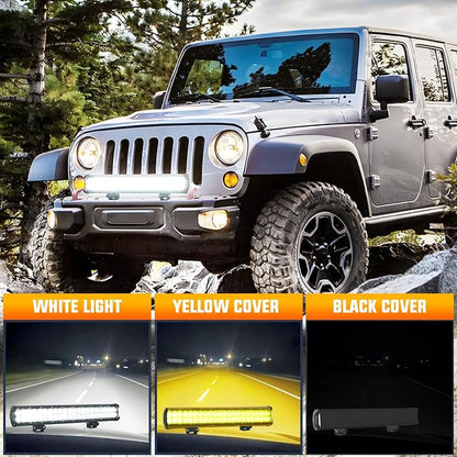 Nilight LED Light Bar with Yellow Black Covers 20Inch 126W Spot Flood Combo Off Road Light Super Bright Driving Fog Boat Lighting for Trucks Pickup Golf Cart SUV ATV UTV 4x4 Van Camper