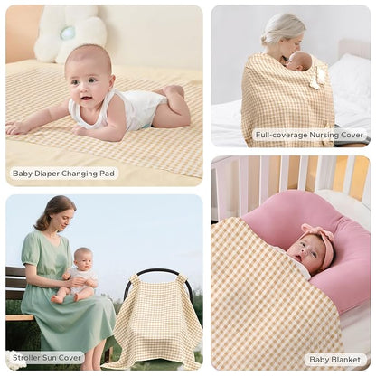 SERAPHY 100% Muslin Cotton Car Seat Covers for Babies, Universal Baby Car Seat Cover, Breathable Muslin Carseat Cover Canopies for Boys and Girls, Soft Infant Car Seat Cover for Summer — Beige