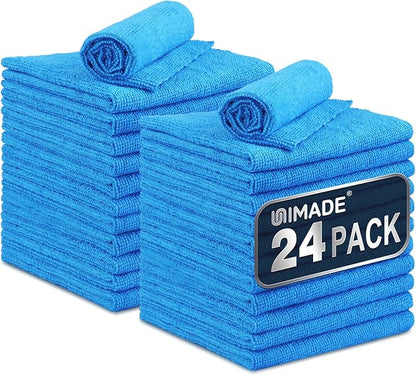 UNIMADE Microfiber Cleaning Cloth, 24 Pack Reusable Microfiber Towels for Cars Lint Free Cleaning Shop Towel Rags for Home Kitchen Automotive Bar Mechanic Restaurant Garage, 11"x 12", Blue