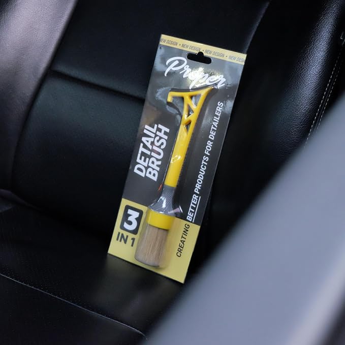 Boars Hair Detailing Brush, 3 in 1 Patent Pending in House Design from Proper. Detail Automotive Interior or Exterior, get Professional Results with Proper Detail Brushes Car Detailing