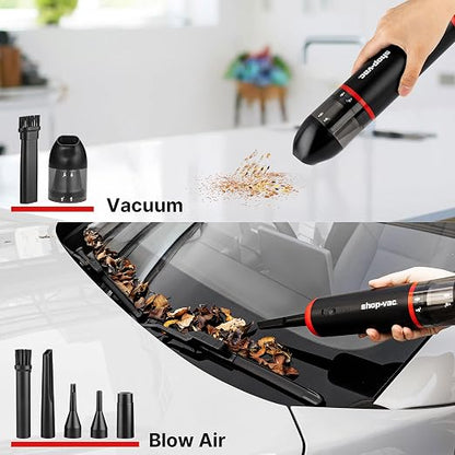 Shop-Vac 2-in-1 Car Vacuum & Air Duster, 14000Pa Blow/Suction Portable Cordless Vacuum, Mini Blower, Handheld & Lightweight with 6 Nozzles, Type-C Rechargeable for Auto/Home/Office