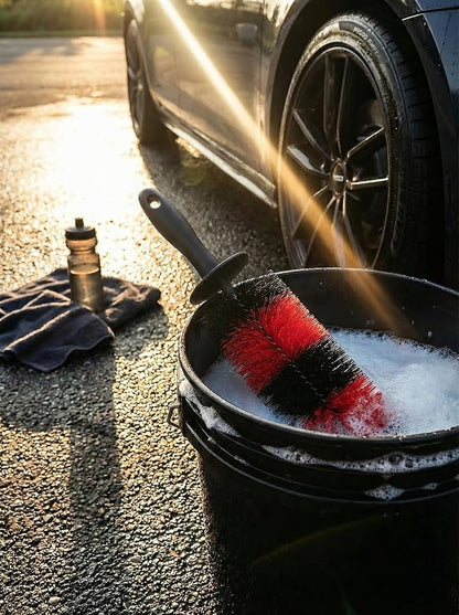 TAKAVU Master Wheel Tire Brush, Easy Reach Wheel and Rim Detailing Brush Long Soft Bristle, Car Tire Brush, Wheel Scrub Brush, Multipurpose use for Wheels Rims Exhaust Tips Motorcycles (Red)