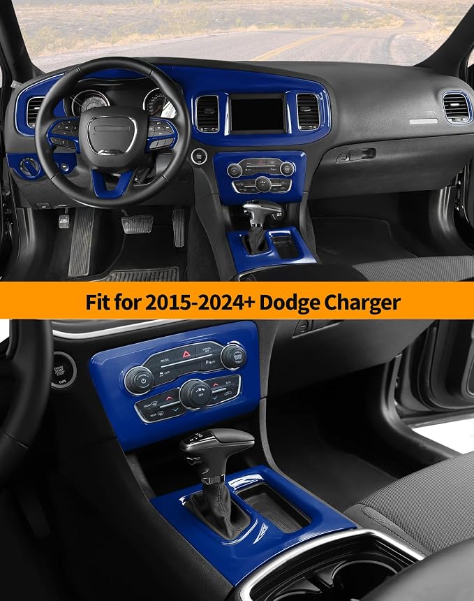 Hoolcar for Charger Blue Interior Accessories Trim Kit fit for 2015-2024+ Dodge Charger Center Console Gear Shift Dash Dashboard Decor Cover Trim, 12pcs