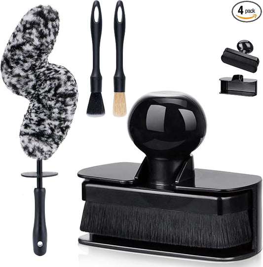 Large Tire Shine Applicator & Bendable Wheel Brush Set for Detailing Cleaning and Tire Shine,Automotive Tire Dressing Applicator Brush with Storage Stand for Tire Detailing & Car Wash Kit,Black-4pcs