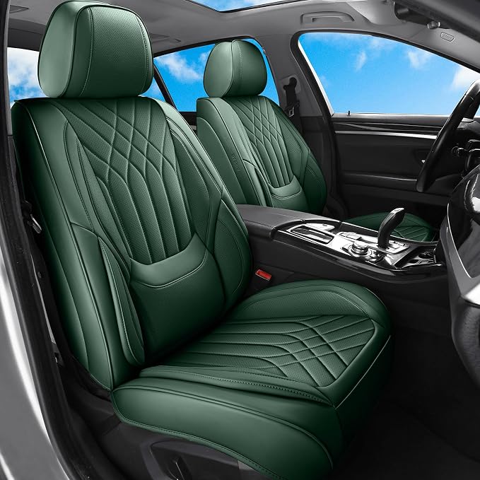 Green Car Seat Covers Full Set, Full Coverage Luxury Leather Green Seat Covers for Front and Rear Car Seats Waterproof Anti-Slip Cover Set Universal Fit for Most 5-Seater Cars SUVs