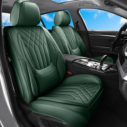 Green Car Seat Covers Full Set, Full Coverage Luxury Leather Green Seat Covers for Front and Rear Car Seats Waterproof Anti-Slip Cover Set Universal Fit for Most 5-Seater Cars SUVs