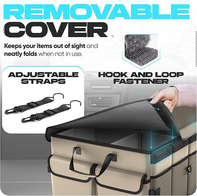 FORTEM Trunk Organizer with Cooler For SUV Car Trunk, Foldable Storage, Car Accessories for Women Men, Collapsible Bag, 600D Oxford, Non Slip Bottom, Straps, Soft Cover (105L)