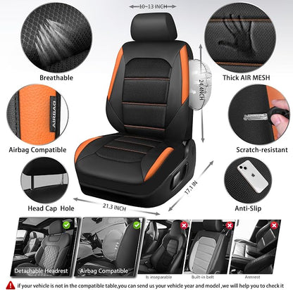 CAR PASS Memory Foam Car Seat Covers,Air Cool Mesh Thick Seat Covers Front Seats,Orange Leather Seat Covers for Car,Universal Automotive Comfort for Most Cars,SUV,Trucks,Airbag Compatible,Black Orange
