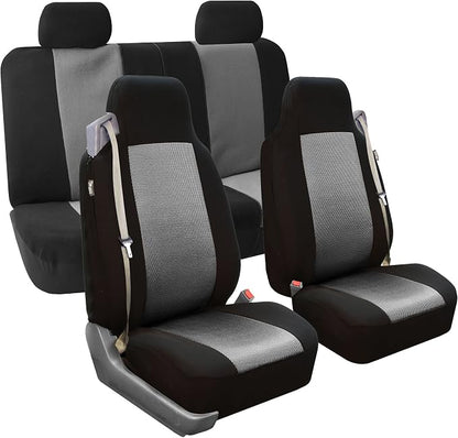 FH Group All Purpose Flat Cloth Car Seat Covers - Universal Fit, Full Set Seat Covers, Washable, Fit Most Car, Truck, SUV, Van - Black