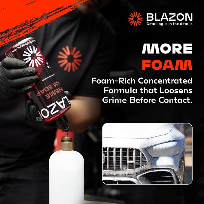 BLAZON Supreme Foam Soap (XL 32 oz) Insanely Foamy Streak-Free Car Wash Soap for Max Cleaning Power- Foam Cannon, Gun, or Bucket Wash- Cars, Trucks, RVs, Boats, More– Strawberry Banana Scent