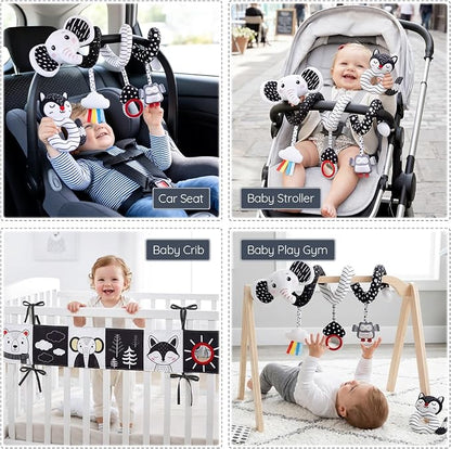 Joyreal High Contrast Baby Toys for Newborn, Black and White Baby Sensory Toys with Car Seat Toys,Infant Toys with Black White Cards Book, Montessori Toys for Baby Gifts (Elephant Theme)