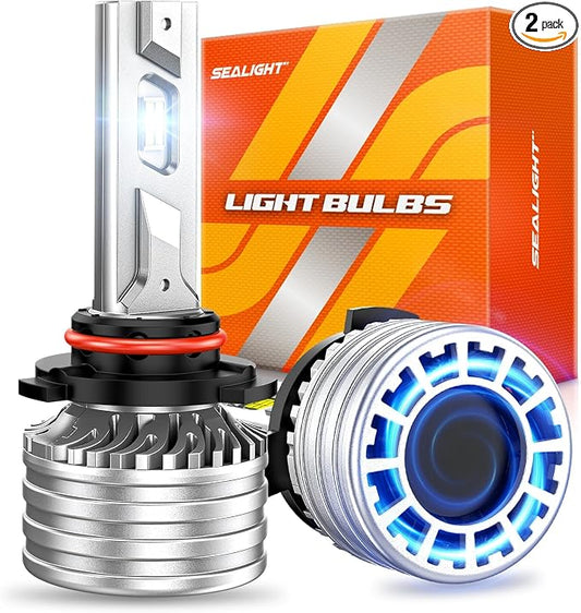 SEALIGHT 9005 Bulbs, 90,000LM 14X Brightness, HB3 9005 6500K Cool White LED Bulbs, IP68 Waterproof 70000Hrs Lifespan, 5X Heat Dissipation driving LED Bulbs, Plug and Play, 2 Pack