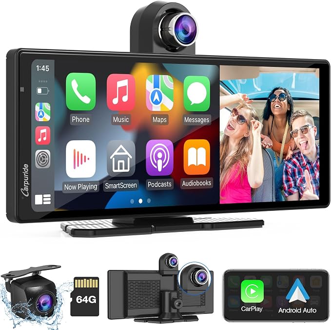Carpuride W903 Wireless Carplay & Android Auto with Dash Cam - 9.3" HD IPS Touch Car Play Screen for Car, 4K Front & 1080P Rear Camera, Loop Recording, Bluetooth Audio, Mirror Link, GPS