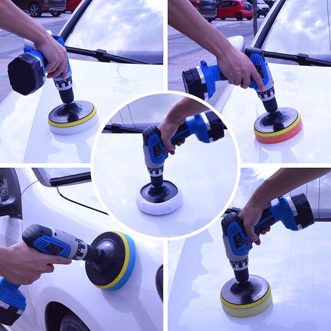 6 Inch Car Polishing & Buffing Sponge Pads Kit Wool Bonnet Pads for Household Electric Drill and Auto Polisher with 8mm M14 Drill Adapter for Washing Cleaning Waxing Dusting, 11PCS