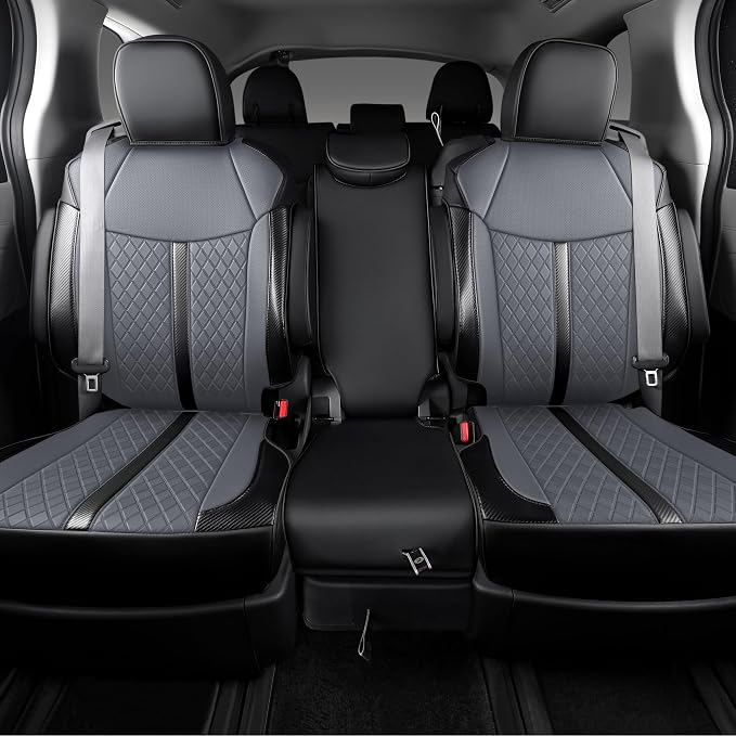 Custom Fit Sienna Seat Covers for 2021-2026 Toyota Sienna LE XLE 8-Seat, Waterproof Faux Leather Full Set Airbag Compatible 3-Row Car Seat Protectors (Black+Grey)