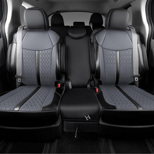 Custom Fit Sienna Seat Covers for 2021-2026 Toyota Sienna LE XLE 8-Seat, Waterproof Faux Leather Full Set Airbag Compatible 3-Row Car Seat Protectors (Black+Grey)
