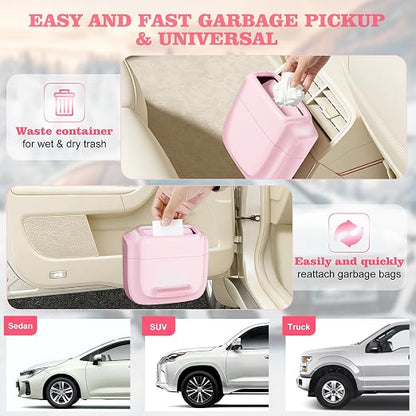 Car Trash Can with Lid, Built-in Storage Garbage Bag, Leakproof Vehicle Trash, Car Accessories for Interior, Mini Garbage Bin for Automotive, Office, Kitchen, Bedroom, with 60pcs Trash Bags,2Pcs