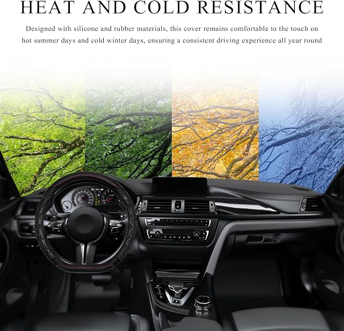 Car Steering Wheel Cover, 15 Inch Anti-Slip Steering Wheel Cover Protector with 3D Honeycomb Design, Universal Steering Wheel Covers for Cars Truck SUV, Car Accessories (Black)