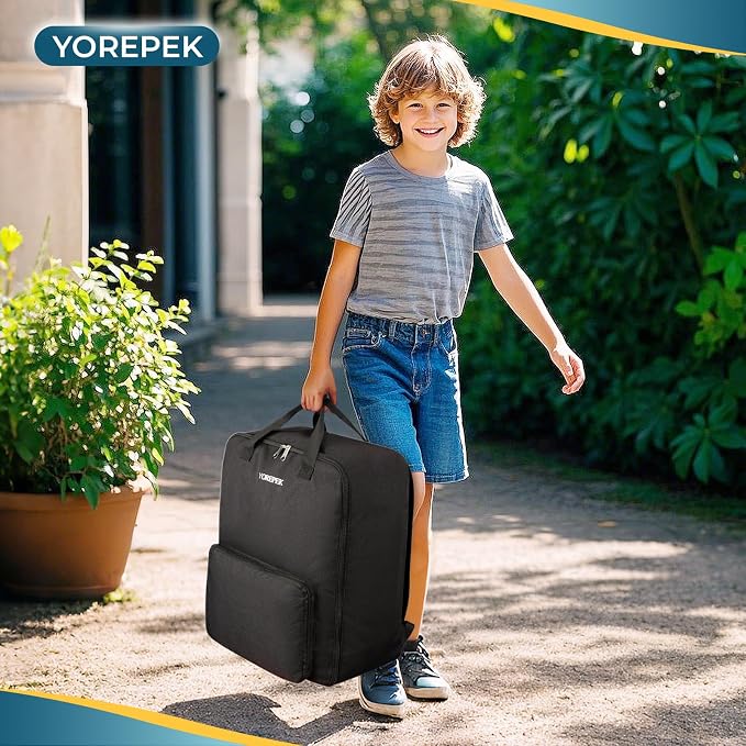 YOREPEK Backless Booster Car Seat Travel Bag Backpack for Airplane, Foldable Booster Car Seat Cover with Lauggage Strap, Compact Stroller Bag for Airplane Fits for Gb Pockit(All Black)