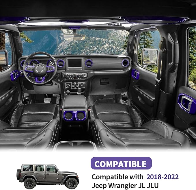21PCS Full Set Interior Trim Kit for 2018-2023 Jeep Wrangler JL JLU,Side Outlet Door Handle Bowl Roof Reading Light Cover Trim (Purple)