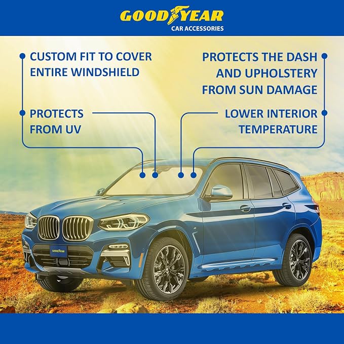 Goodyear Foldable Windshield Sunshade for BMW X3 2018-2024, SUV car Accessories, Sunshade Cover, Sun Shade Car Windshield, Window Sun Blocker - GY008211