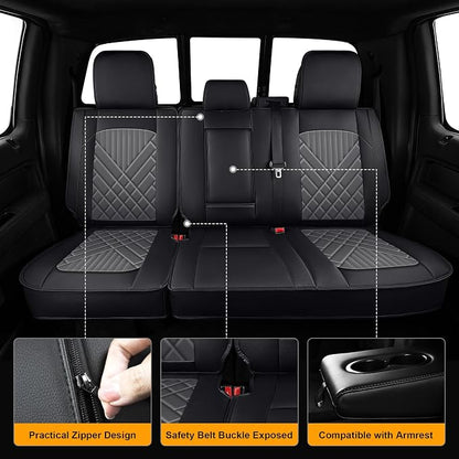IKABEVEM for Ford F150 2009-2024 2025 2026 Seat Covers & F250 F350 F450 2017-2025 2026 Seat Cushion Cover with Faux Leather(Full Set,Black&Grey)