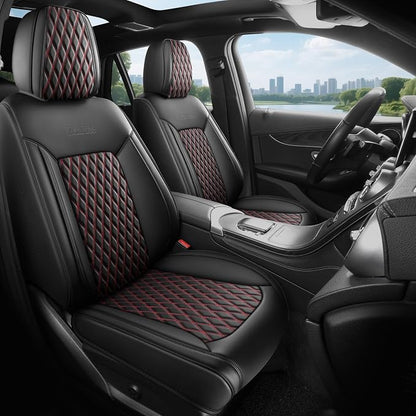 Front Automotive Seat Covers Set of 2,Universal Precision Fit Contoured Thick Nappa Leather Automotive Seat Covers & Accessories Waterproof Car Seat Covers SUV Truck,Style1 Black Red Line