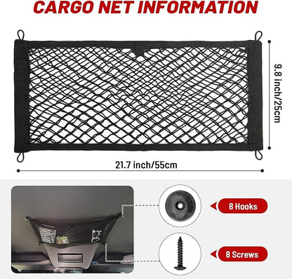RED WOLF Universal Cargo Net Pocket Elastic Netting Car Mesh Pouch for Trunk RV Boats Home Cargo Storage with Screws and Hooks (21.7'' x 9.8'')