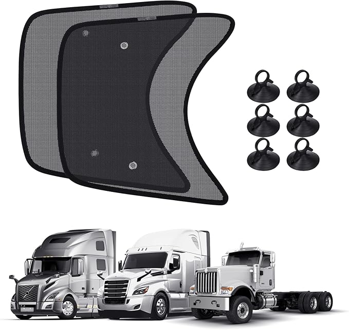KUST 2PCS 23''*21.6'' Side Window Shades for Semi Truck/Heavy Duty Truck - Freightliner Cascadia, Volvo, Mack, Kenworth, Peterbilt, International LT, Western Star - Mesh Shade - Truck Accessories