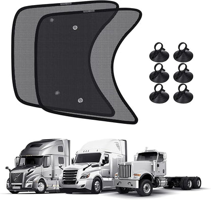 KUST 2PCS 23''*21.6'' Side Window Shades for Semi Truck/Heavy Duty Truck - Freightliner Cascadia, Volvo, Mack, Kenworth, Peterbilt, International LT, Western Star - Mesh Shade - Truck Accessories