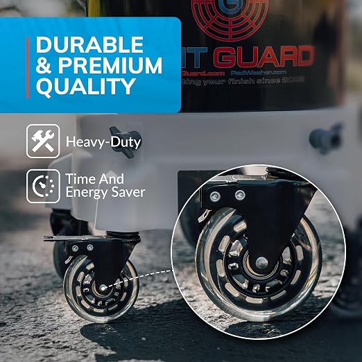 Grit Guard Bucket Dolly with Wheels - Rolling Detailing Wash Bucket with 5 Wheels and 2 Locking Casters Compatible with 2.5, 4, 5 and 6 Gallon Buckets (Blue, 3" Roller Bearing) - Made in the USA