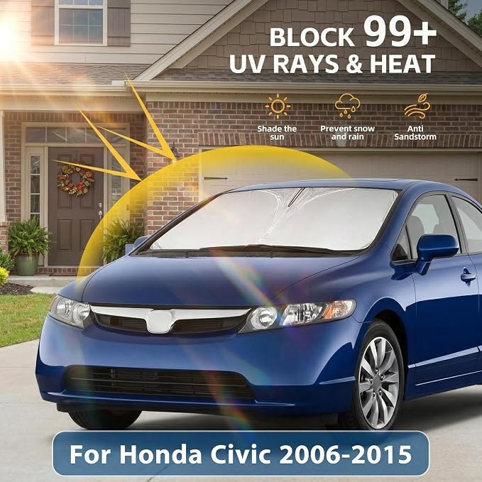 Windshield Sun Shade for Honda Civic 2006-2015 Sunshade Front Window Shade Custom Fit Civic Accessories Sun Visor Foldable Shade Blocks UV Rays Accessories