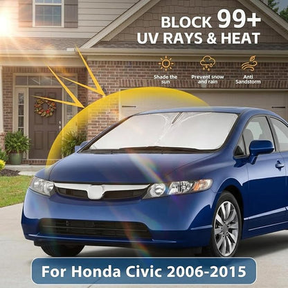 Windshield Sun Shade for Honda Civic 2006-2015 Sunshade Front Window Shade Custom Fit Civic Accessories Sun Visor Foldable Shade Blocks UV Rays Accessories