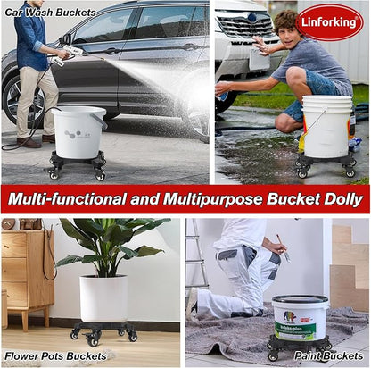 Upgraded Foldable Car Wash Bucket Dolly 5 Gallon with Wheels,360°Rolling Car Wash Buckets Dolly for Washing, Waxing, Removable Bucket Mover,Fits 3.5–5 Gallon Buckets,Supports Up to 265 lbs