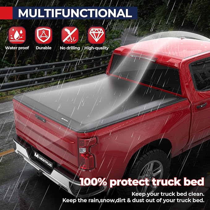 MOSTPLUS Tri Fold Soft Truck Bed Tonneau Cover Compatible for 2004 2005 2006 2007 Chevrolet Chevy Silverado/GMC Sierra 1500 2500 3500 Fleetside 5.8 FT On Top