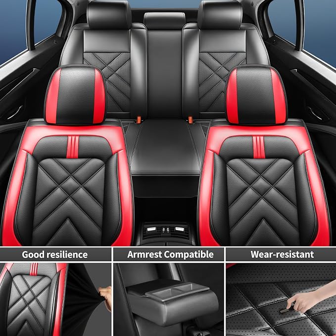 Impala Car Seat Covers Fit for Chevrolet/Chevy Impala 2014-2020, Full Coverage Leather Waterproof Breathable Seat Covers, Automotive Seat Protectors, Airbag Compatible, (5 Seats, Red Black)
