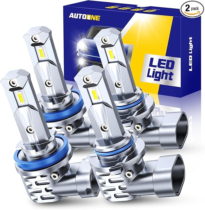 AUTOONE H11/H9/H8 9005/HB3 LED Bulbs Combo, 80000LM 900% Brighter H11 9005 White 6000K Fog Lights Canbus, 10YR Lifespan, Pack of 4